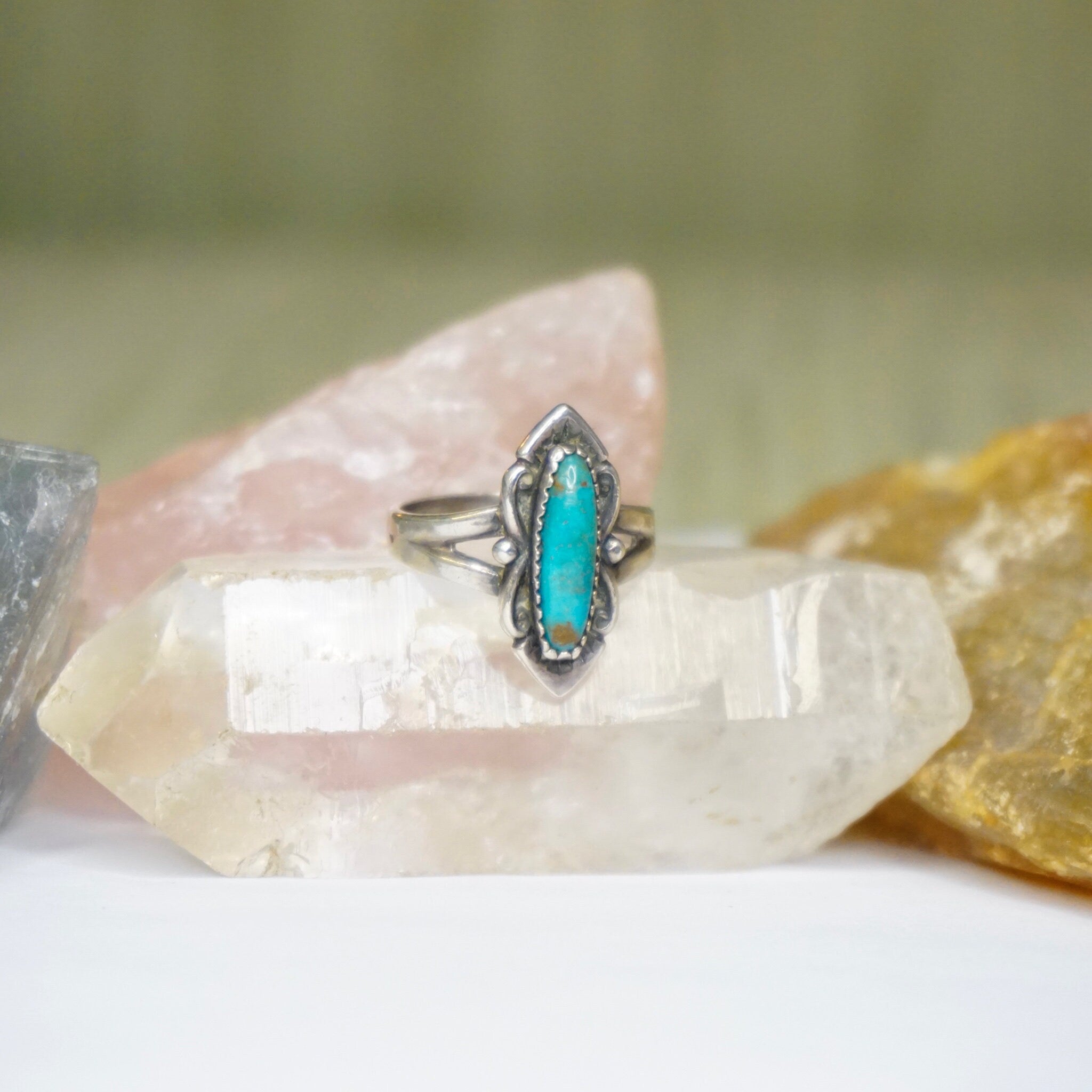 Vintage Native American Turquoise Sterling Silver Ring, Petite Silver Ring With Natural Turquoise Stone, 925 Jewelry
