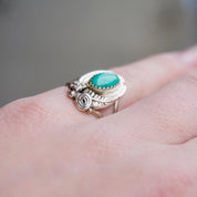 Vintage Prairie Fire Sterling Turquoise Ring, Beautiful Turquoise Ring With Silver Leaf/Flower Details, Native American Jewelry, 925