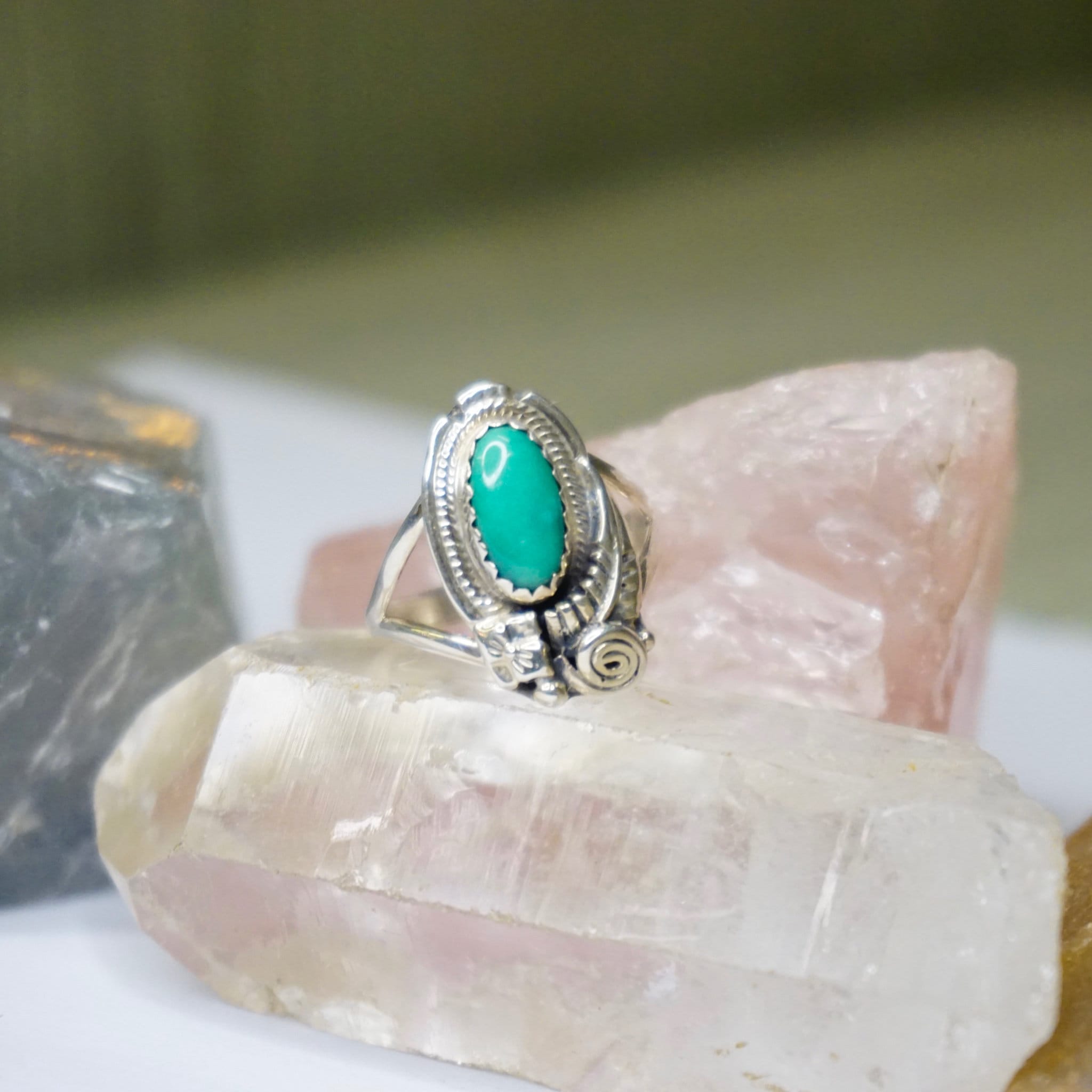 Vintage Prairie Fire Sterling Turquoise Ring, Beautiful Turquoise Ring With Silver Leaf/Flower Details, Native American Jewelry, 925