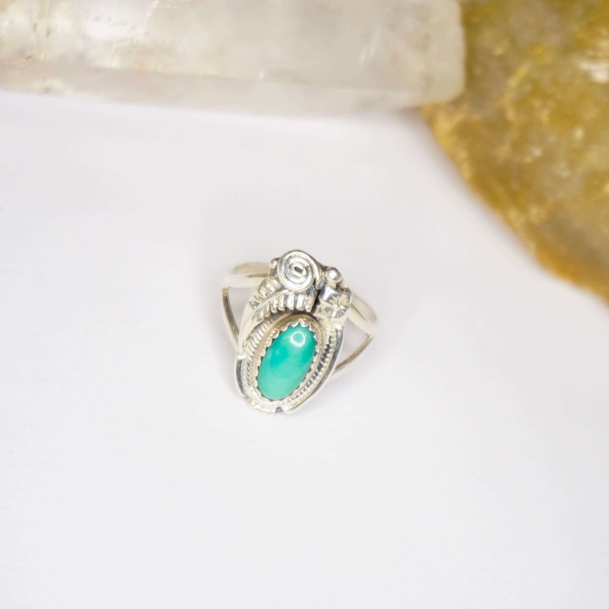Vintage Prairie Fire Sterling Turquoise Ring, Beautiful Turquoise Ring With Silver Leaf/Flower Details, Native American Jewelry, 925