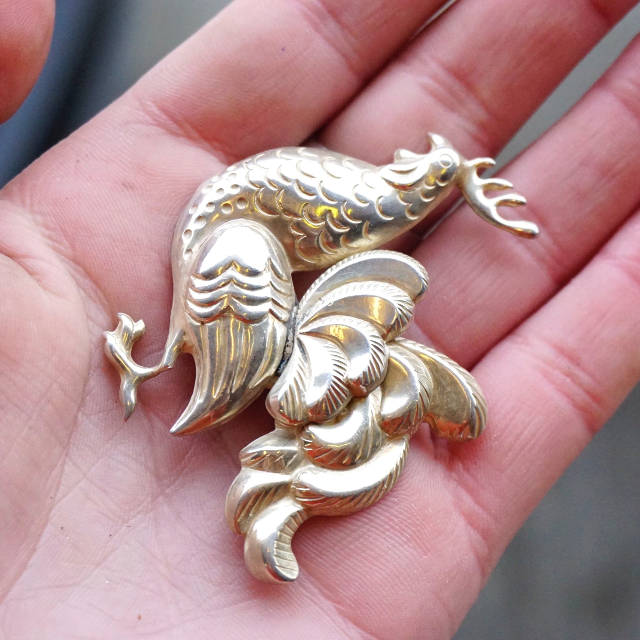 Vintage Sterling Lang Rooster Brooch, 1940's Ornate Silver Rooster Pin, Detailed Sterling Silver Rooster Brooch, Lang Sterling, 925 Jewelry
