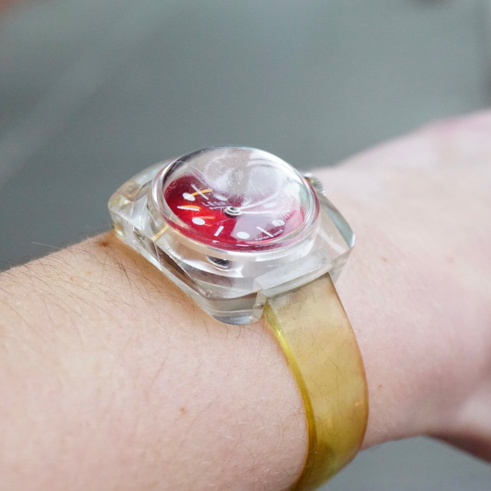 Vintage Leda Superior Swiss Made Watch, 1960's Analog Watch With Red Dial and Bubble Crystal, Unique Manual Wind-Up Watch, Working Condition