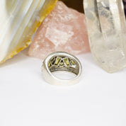 Vintage Sterling Silver Ring With Green Jewels, Thick Silver Ring With Multiple Green Stones, Round and Baguette Cut Glass Ring, 925 Jewelry