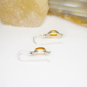 Vintage Amber Sterling Silver Drop Earrings, Small Fish Hook Earrings With Natural Amber, Beautiful Amber Earrings With Silver Details, 925