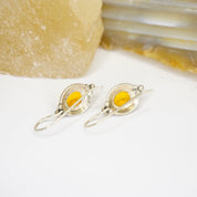 Vintage Amber Sterling Silver Drop Earrings, Small Fish Hook Earrings With Natural Amber, Beautiful Amber Earrings With Silver Details, 925