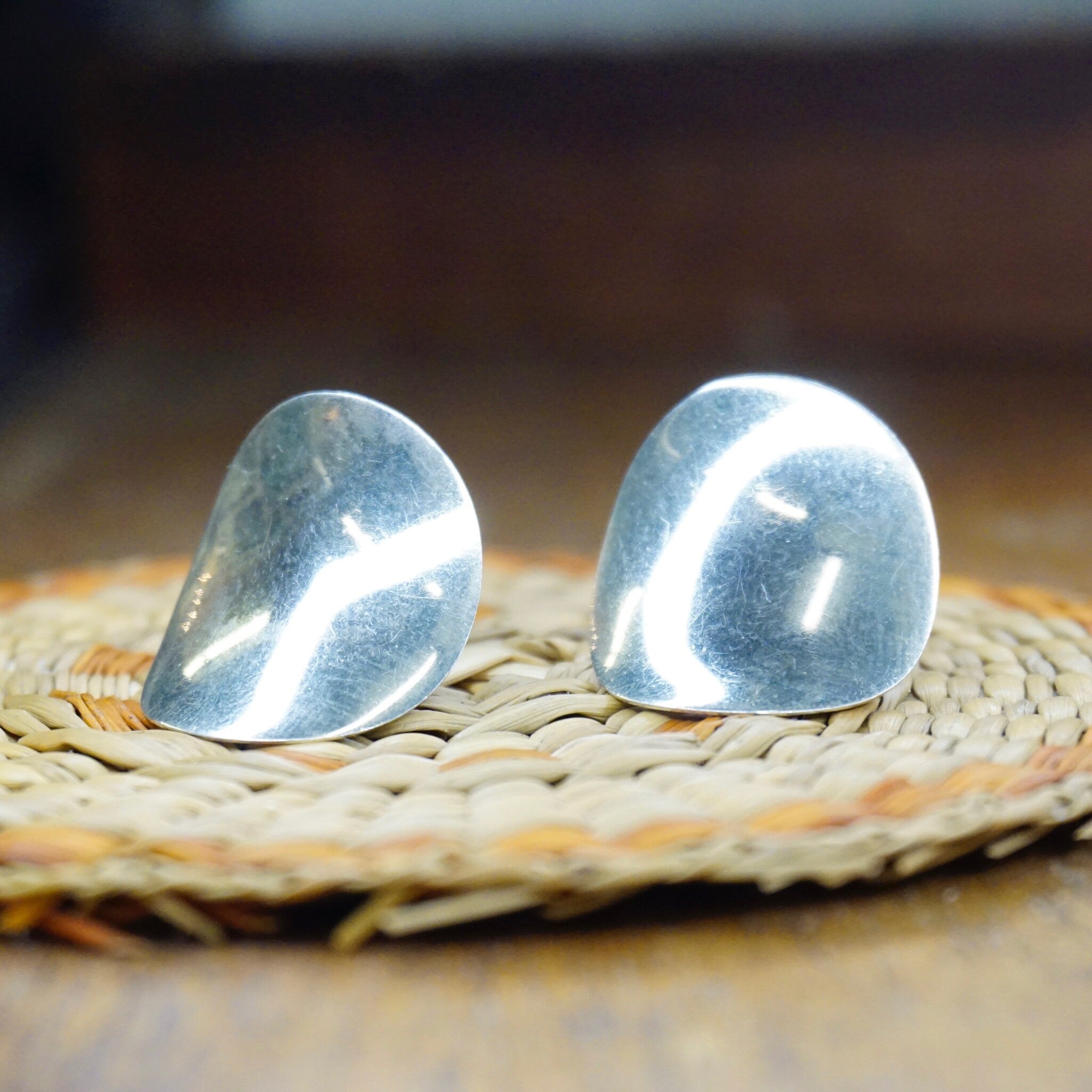 Vintage Sterling Silver Concave Disc Stud Earrings, Jondell Spain 925 Earrings, Minimalist Silver Panel Stud Earrings, 925 Jewelry