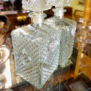 Vintage Diamond Cut Glass Decanter Set, Beautiful Glass Decanters With Silver Chain Labels, Scotch and Rye, Frosted Glass Decanters