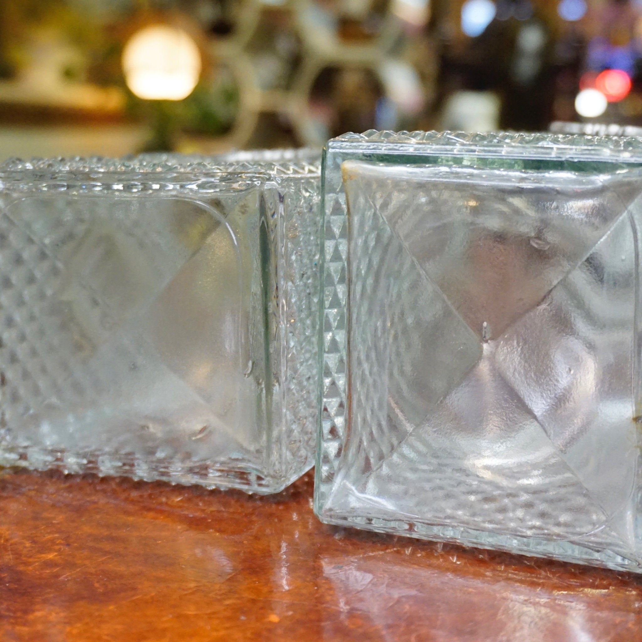 Vintage Diamond Cut Glass Decanter Set, Beautiful Glass Decanters With Silver Chain Labels, Scotch and Rye, Frosted Glass Decanters