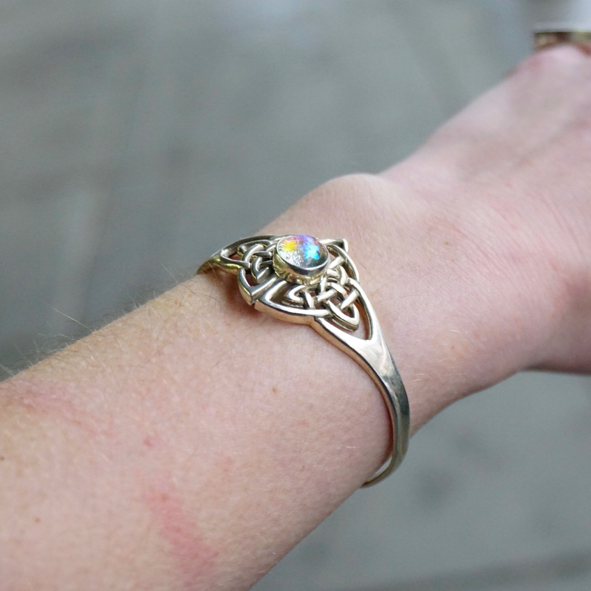 Vintage Synthetic Opal Sterling Silver Cuff, Sterling Silver Cuff With Celtic Knott Design, Silver Cut Out Cuff With Opal Stone, 925 jewelry