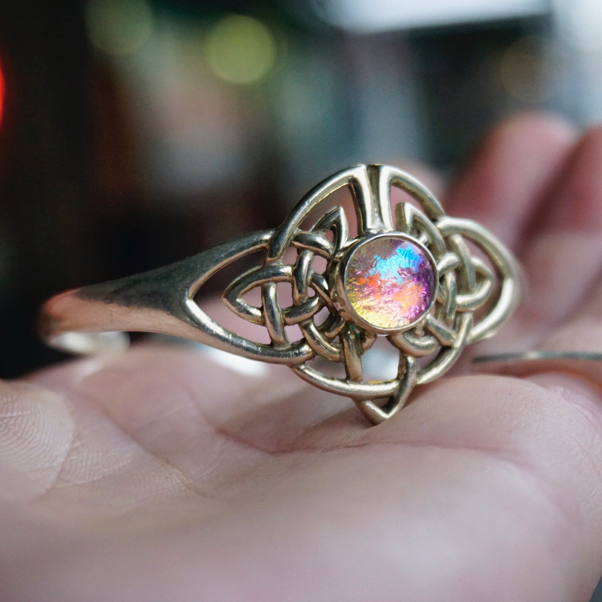 Vintage Synthetic Opal Sterling Silver Cuff, Sterling Silver Cuff With Celtic Knott Design, Silver Cut Out Cuff With Opal Stone, 925 jewelry