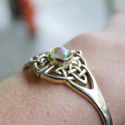 Vintage Synthetic Opal Sterling Silver Cuff, Sterling Silver Cuff With Celtic Knott Design, Silver Cut Out Cuff With Opal Stone, 925 jewelry