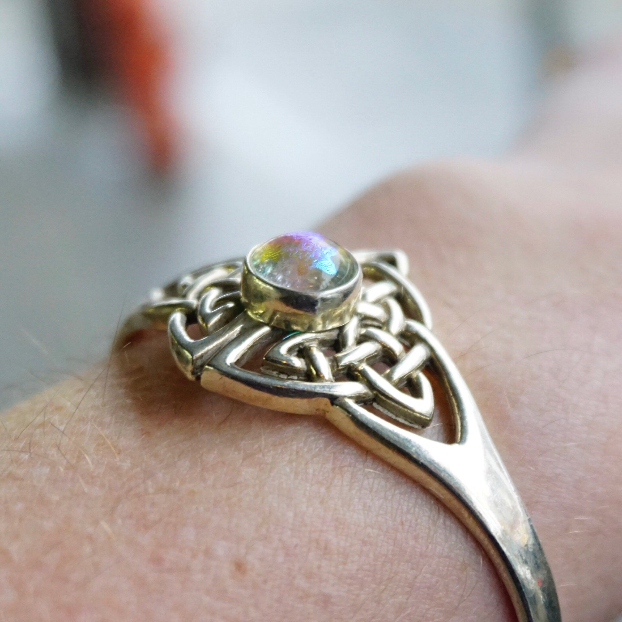 Vintage Synthetic Opal Sterling Silver Cuff, Sterling Silver Cuff With Celtic Knott Design, Silver Cut Out Cuff With Opal Stone, 925 jewelry