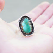 Vintage Native American Silver Turquoise Ring, Beautiful Turquoise Ring With Silver Detail, Hammered Silver Ring With Natural Turquoise, 925