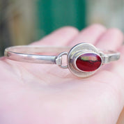 Vintage Red Jasper Sterling Silver Hinged Bangle, Silver Bracelet With Dark Red Stone, Modernist Silver Bangle Made In Mexico, 925 Jewelry