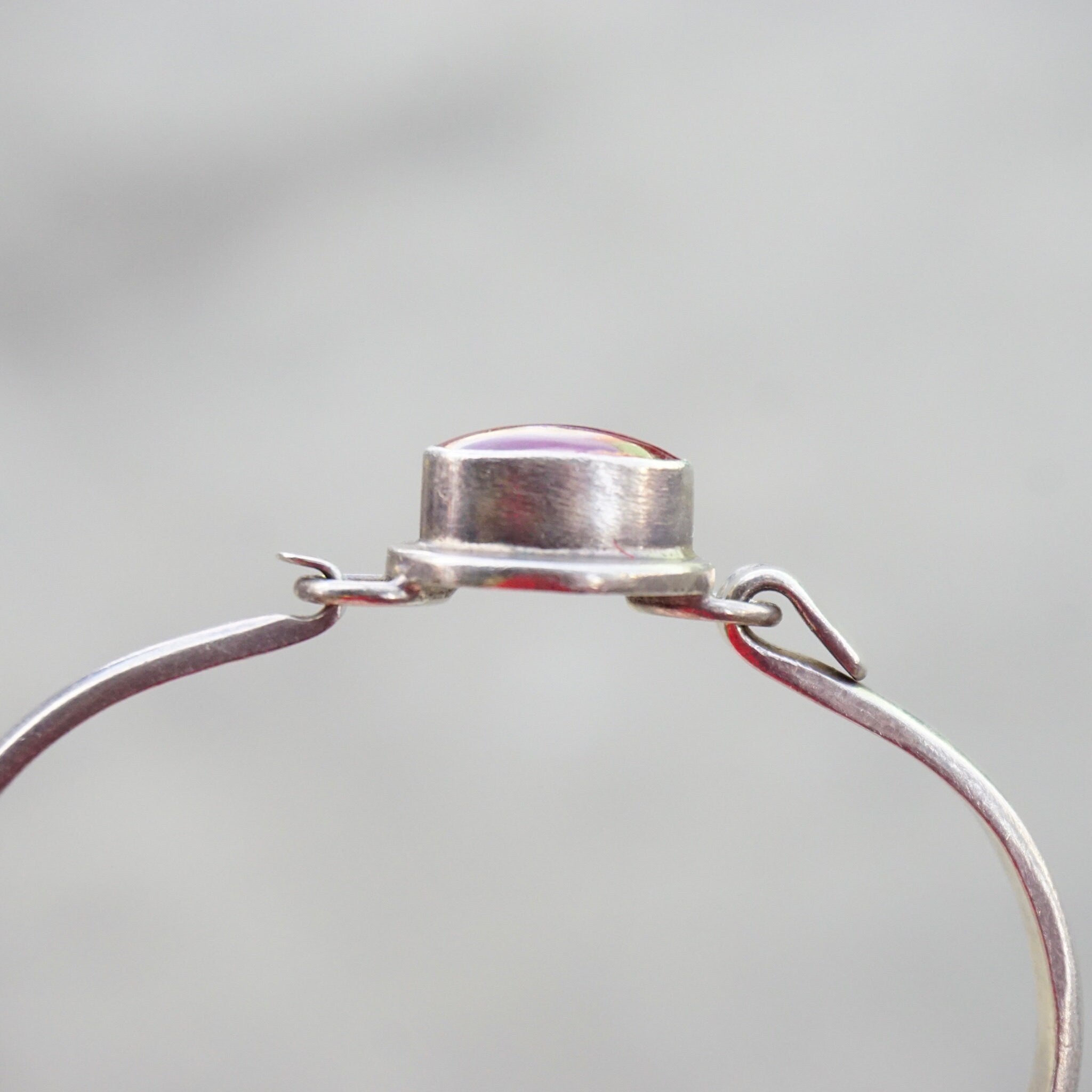 Vintage Red Jasper Sterling Silver Hinged Bangle, Silver Bracelet With Dark Red Stone, Modernist Silver Bangle Made In Mexico, 925 Jewelry