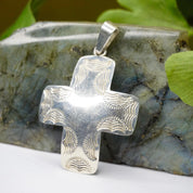 Vintage Sterling Silver Cross Pendant, Engraved Silver Pendant Made In Mexico, Sterling Silver Cross With Hammered Pattern, Mexico 925