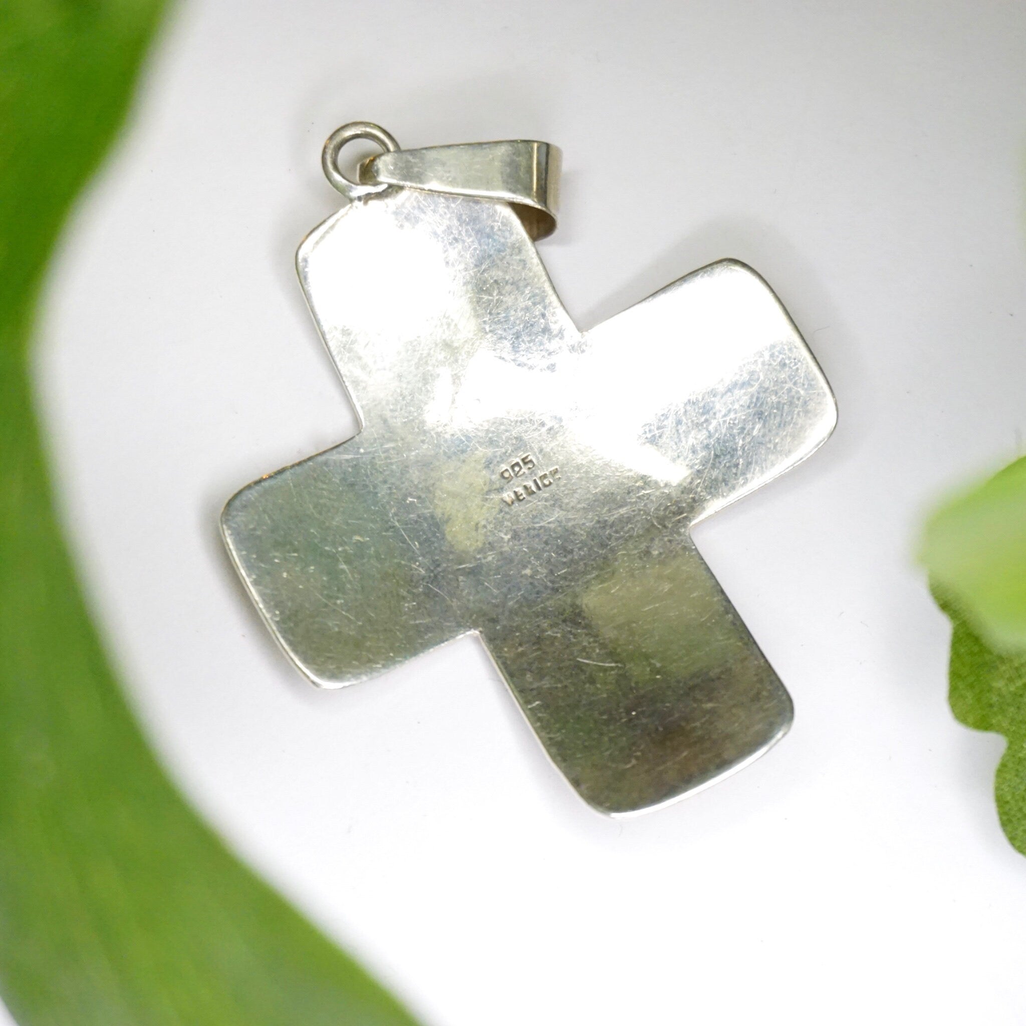Vintage Sterling Silver Cross Pendant, Engraved Silver Pendant Made In Mexico, Sterling Silver Cross With Hammered Pattern, Mexico 925