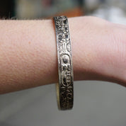 Vintage TAXCO Sterling Silver Hieroglyphic Bangle Bracelet, Antique Silver Bangle With Egyptian Motifs, Made In Mexico, 925 Jewelry