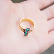 Victorian 14K Gold Turquoise & Diamond Ring, Antique Yellow Gold Ring With Etched Details, Unique Turquoise and Diamond Ring, Size 9 3/4 US