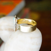 Victorian 14K Gold Turquoise & Diamond Ring, Antique Yellow Gold Ring With Etched Details, Unique Turquoise and Diamond Ring, Size 9 3/4 US