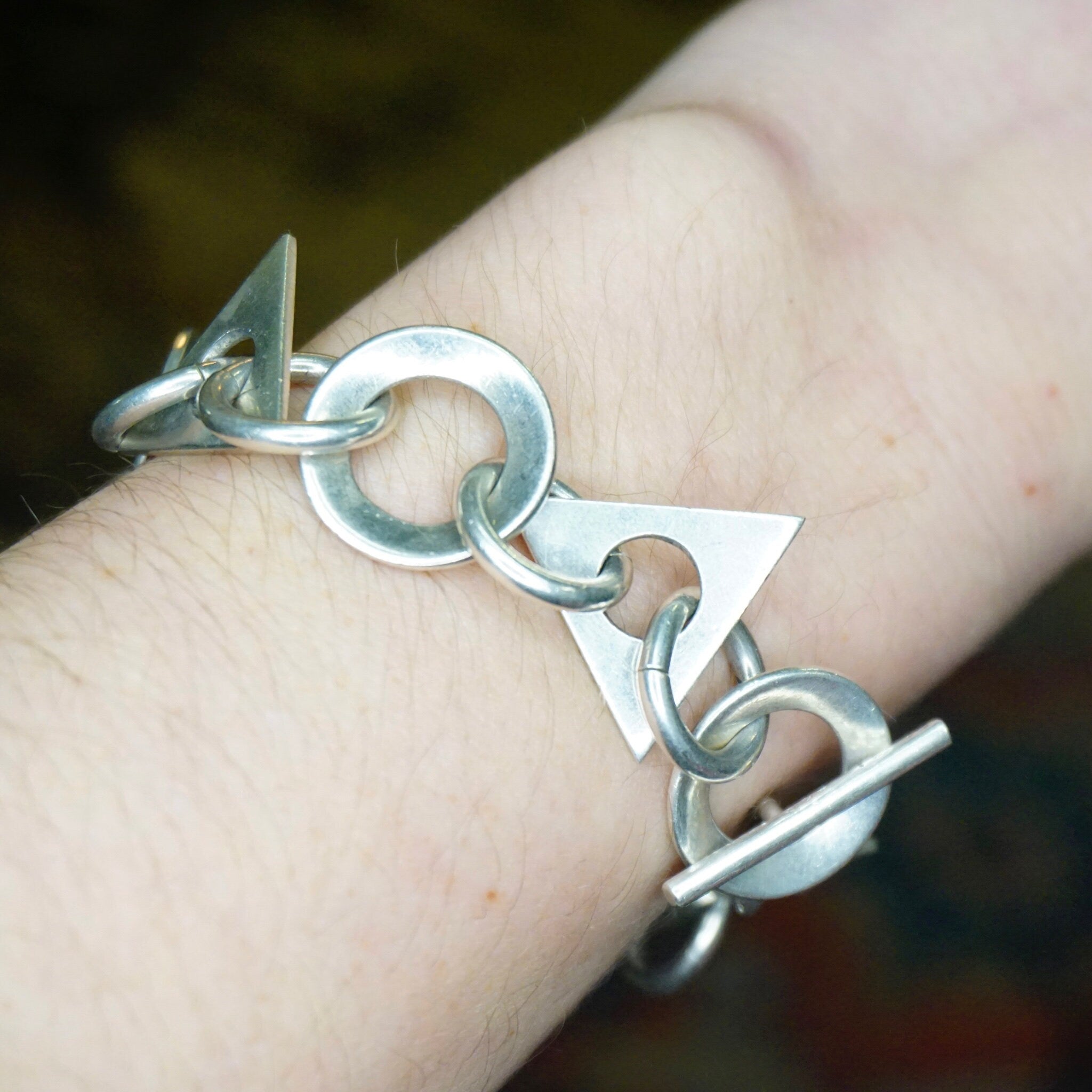 Vintage Sterling Silver Geometric Link Bracelet from Taxco, Mexico 925