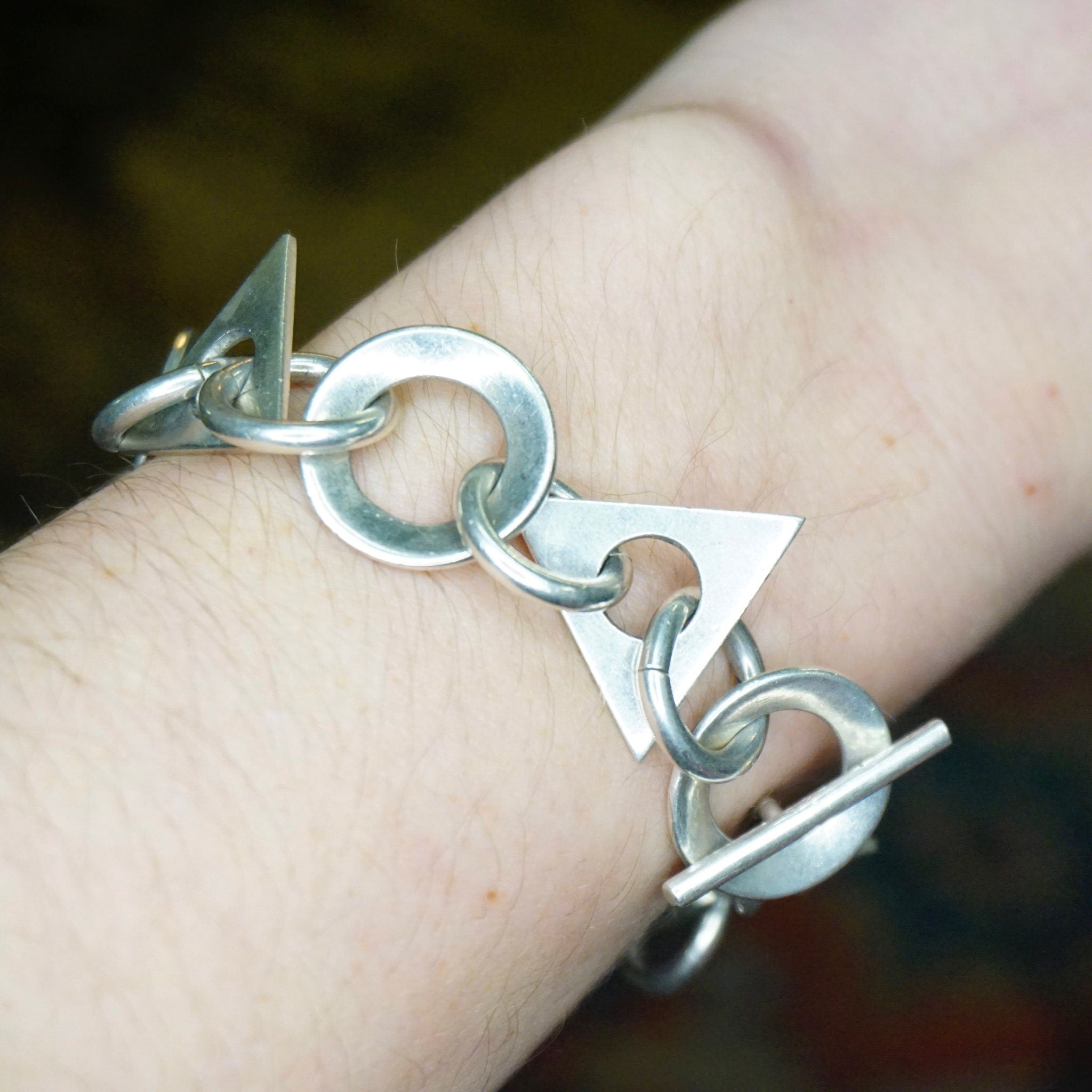 Vintage Sterling Silver Link Bracelet, Modern Silver Bracelet With Geometric Shapes, TAXCO Silver Link Bracelet, Mexico 925 Jewelry