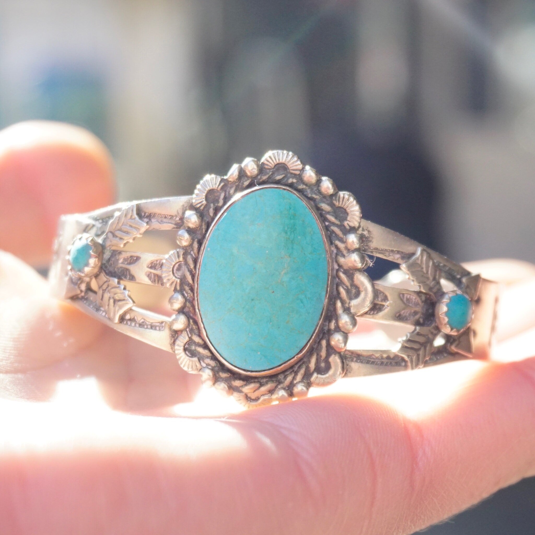 Vintage Native American Turquoise Cuff Bracelet, Beautiful Hammered Silver Cuff With Large Turquoise Stone, Arrow Design, Old Pawn Jewelry