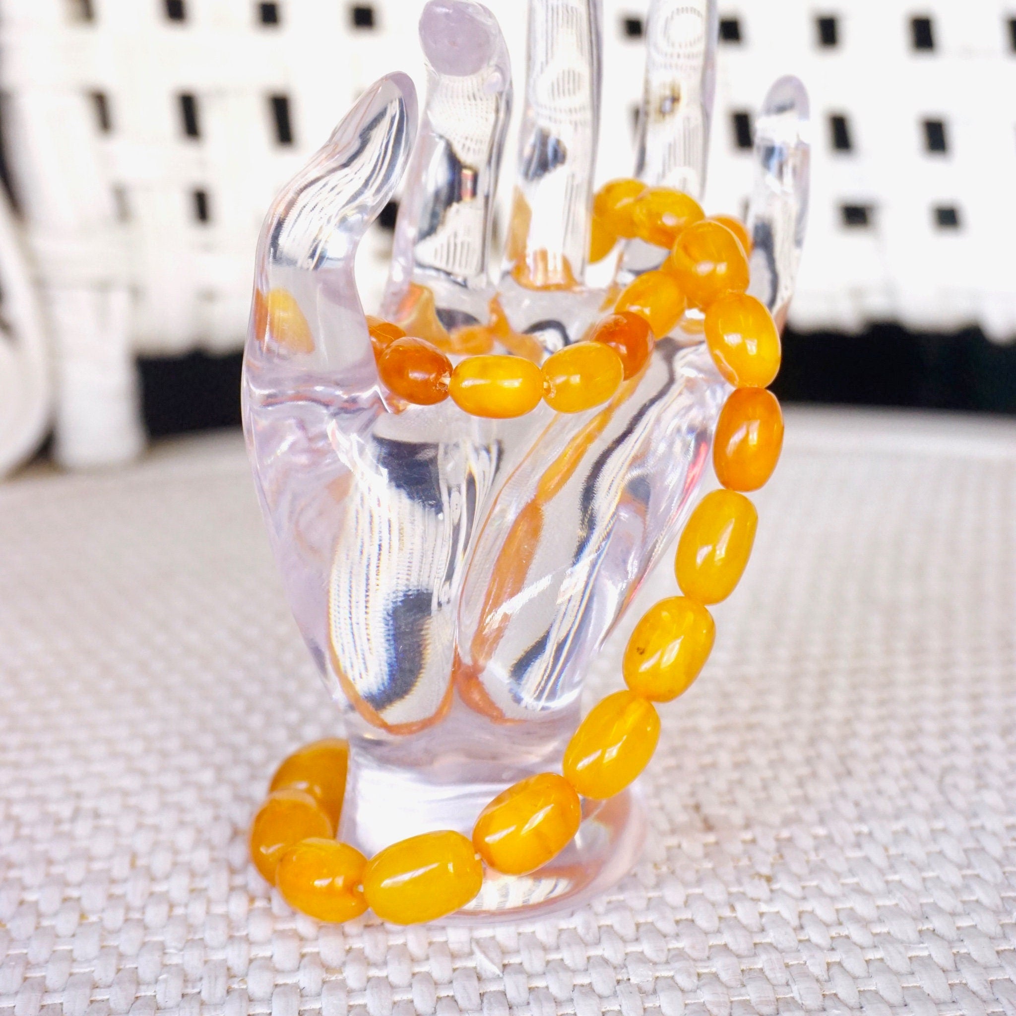 Vintage Butterscotch Baltic Amber Graduated Olive Bead Necklace, Antique Amber Bead Necklace, Natural Amber Jewelry, 22" Necklace