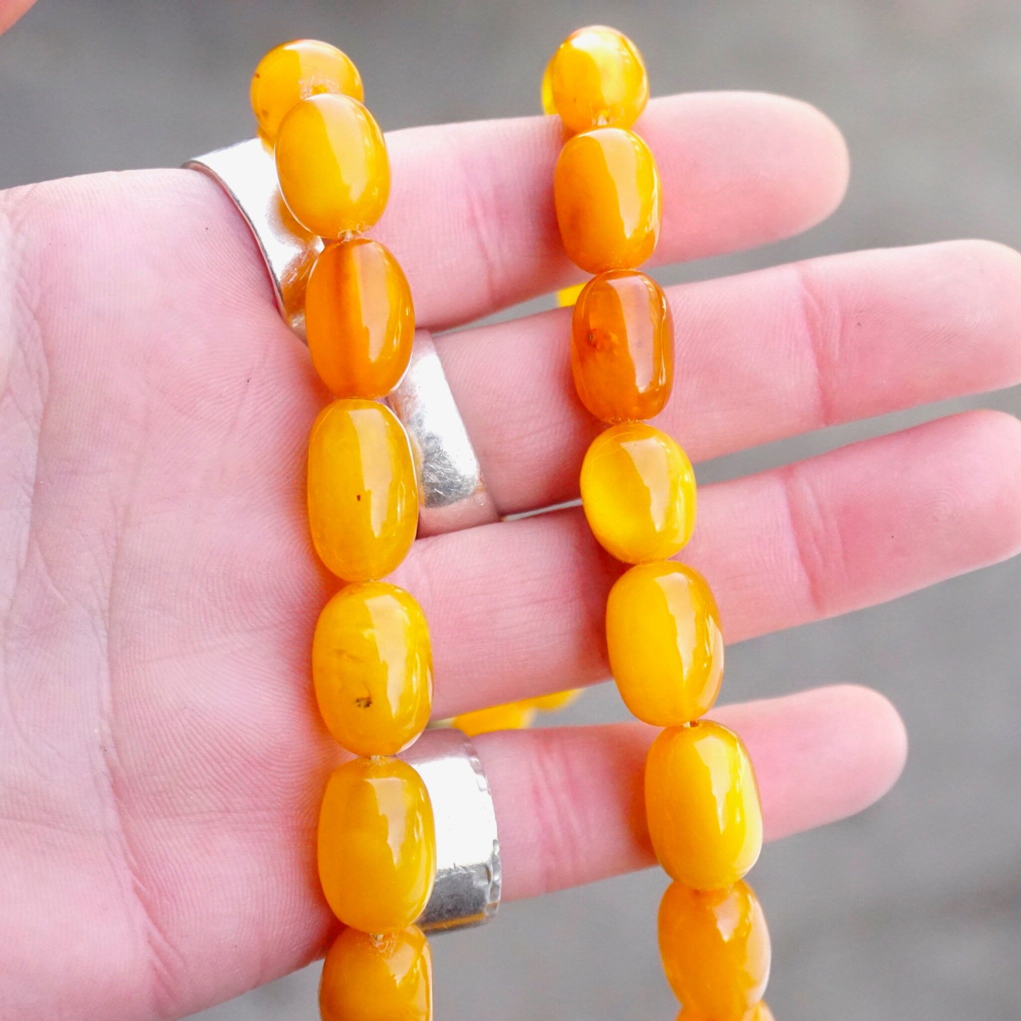 Vintage Butterscotch Baltic Amber Graduated Olive Bead Necklace, Antique Amber Bead Necklace, Natural Amber Jewelry, 22" Necklace