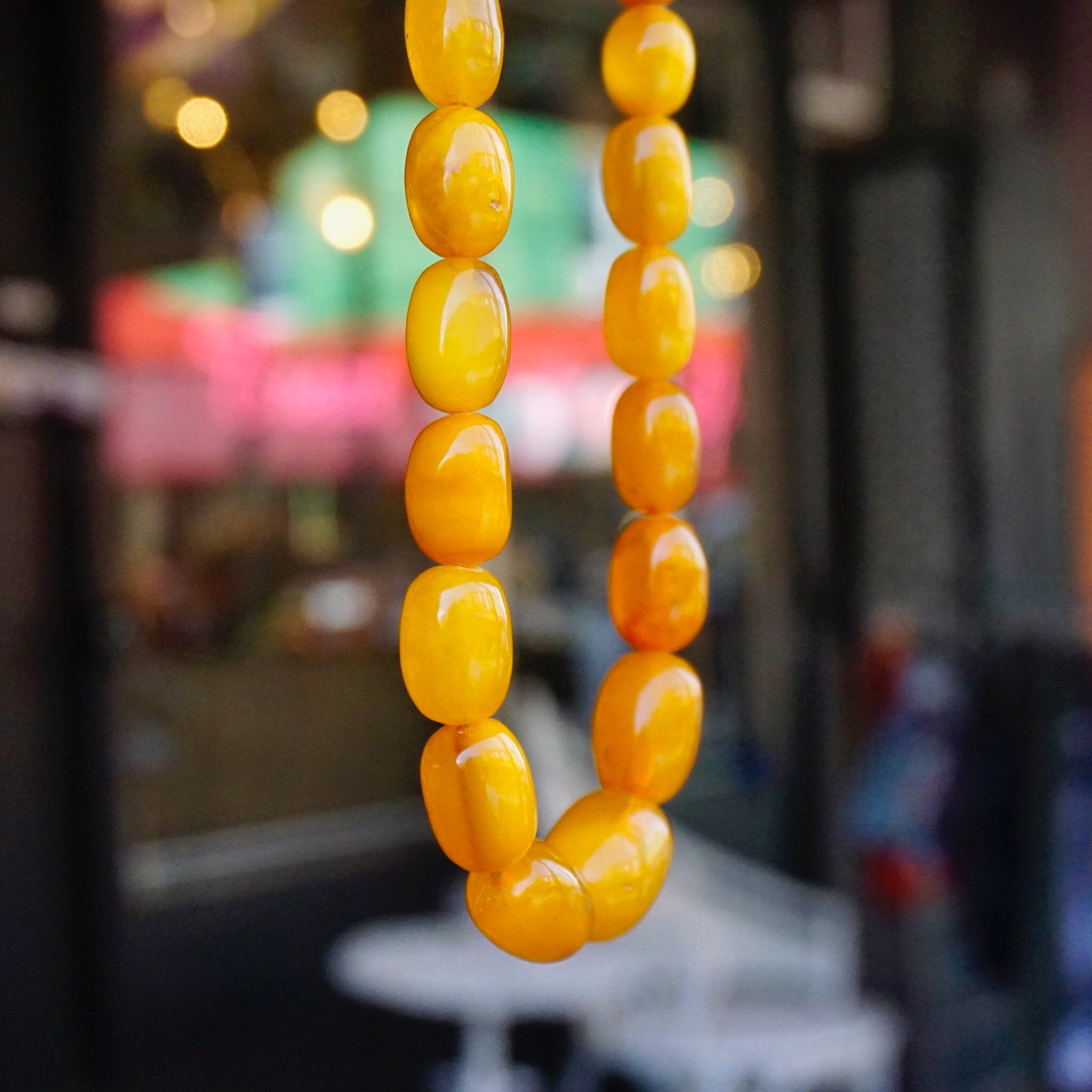 Vintage Butterscotch Baltic Amber Graduated Olive Bead Necklace, Antique Amber Bead Necklace, Natural Amber Jewelry, 22" Necklace