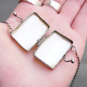 Vintage Mother Of Pearl Pill Box Chain Necklace, Small Silver & Shell Box Pendant With Beaded Cable Chain, Rectangular Pill Box Caddy