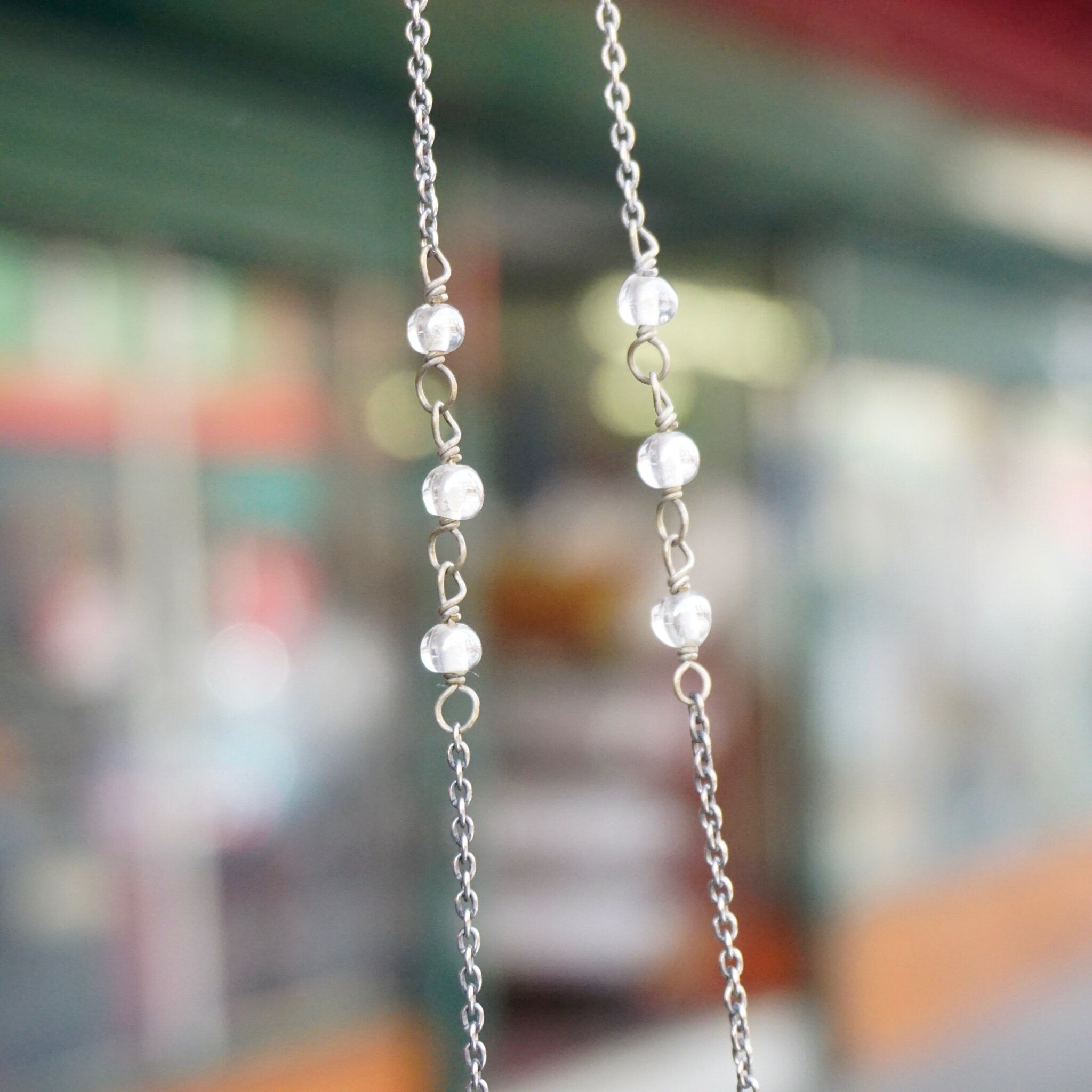 Vintage Mother Of Pearl Pill Box Chain Necklace, Small Silver & Shell Box Pendant With Beaded Cable Chain, Rectangular Pill Box Caddy