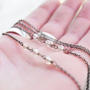 Vintage Mother Of Pearl Pill Box Chain Necklace, Small Silver & Shell Box Pendant With Beaded Cable Chain, Rectangular Pill Box Caddy