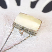 Vintage Mother Of Pearl Pill Box Chain Necklace, Small Silver & Shell Box Pendant With Beaded Cable Chain, Rectangular Pill Box Caddy