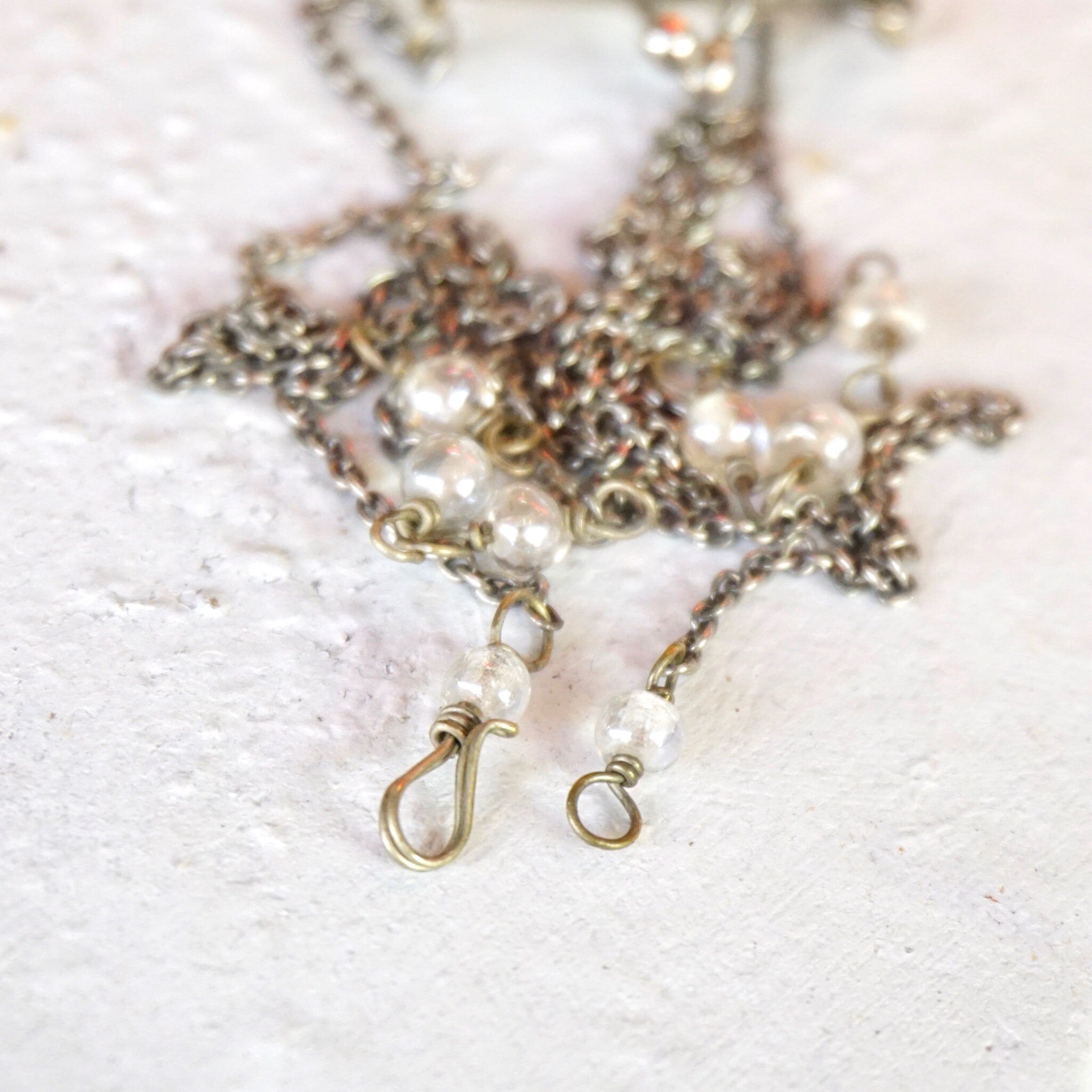 Vintage Mother Of Pearl Pill Box Chain Necklace, Small Silver & Shell Box Pendant With Beaded Cable Chain, Rectangular Pill Box Caddy