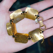 Vintage Artisan Copper Panel Link Bracelet, Oxidized Copper Link Bracelet With Abstract Brass Designs, Unique Copper Panel Bracelet, 7" Long