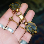 Vintage Artisan Copper Panel Link Bracelet, Oxidized Copper Link Bracelet With Abstract Brass Designs, Unique Copper Panel Bracelet, 7" Long