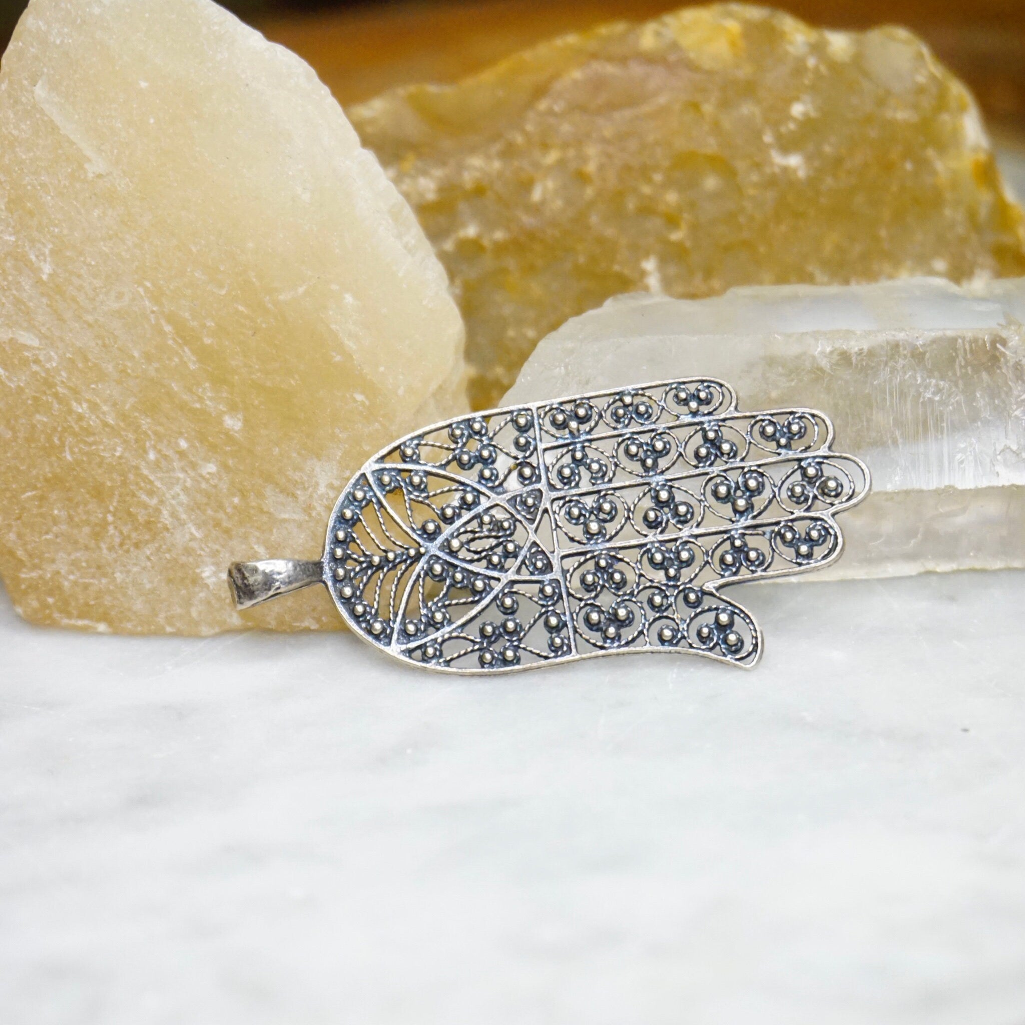 Vintage Sterling Silver Filigree Hamsa Hand Pendant, Detailed Silver Hand Pendant, Protective Talisman Pendant, Made In Israel, 925 Jewelry
