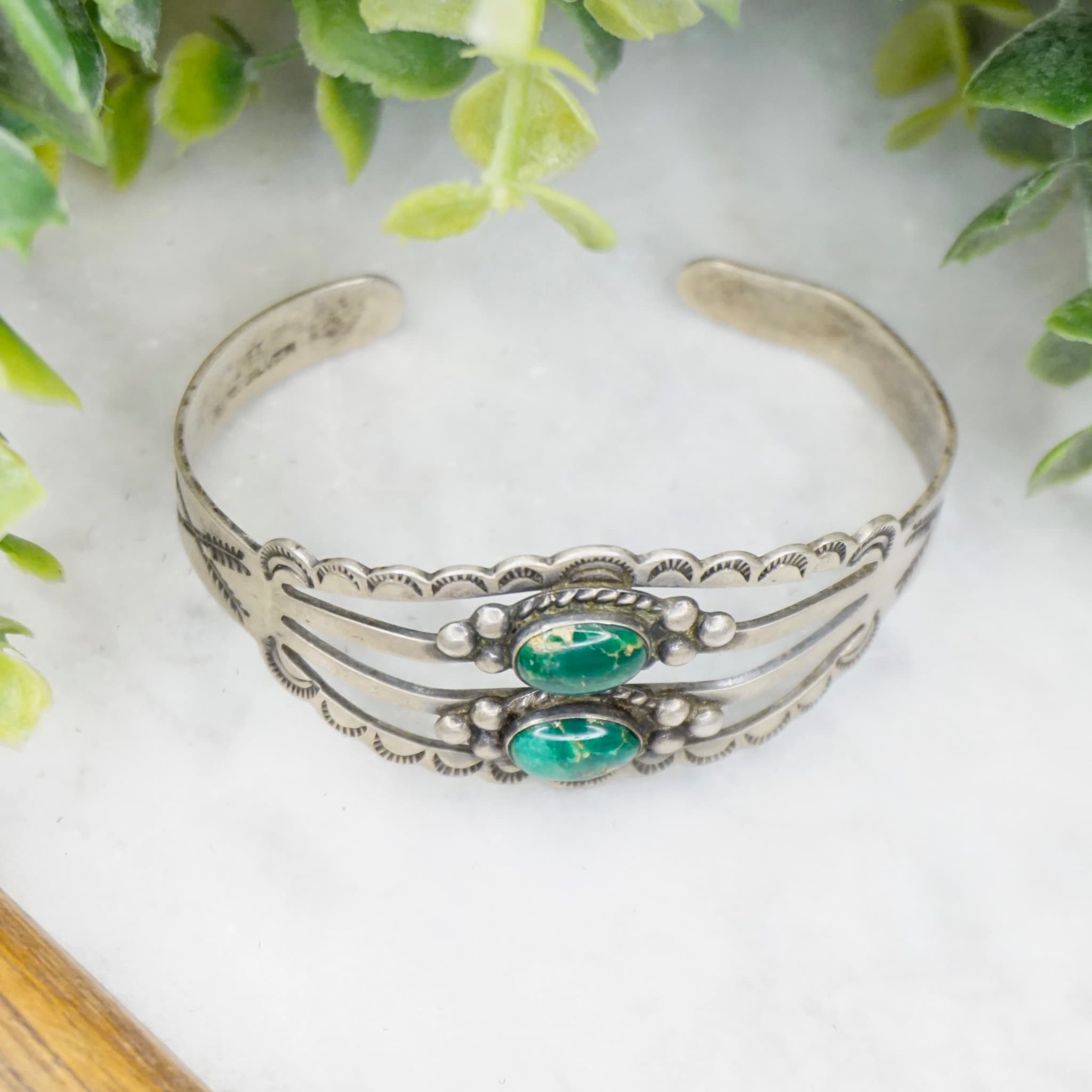 Vintage Native American Coin Silver Turquoise Cuff, Handmade Bracelet With Natural Turquoise Stones, Hammered Silver Cuff, Old Pawn Jewelry