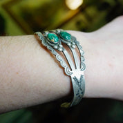 Vintage Native American Coin Silver Turquoise Cuff, Handmade Bracelet With Natural Turquoise Stones, Hammered Silver Cuff, Old Pawn Jewelry
