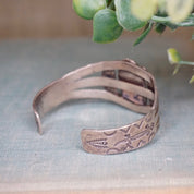 Vintage Native American Coin Silver Turquoise Cuff Bracelet, Handmade Silver Cuff With Intricate Design, Natural Turquoise, Old Pawn Jewelry