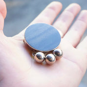 Vintage TAXCO Sterling Silver Brooch/Pendant, Unique Silver Pendant With Iridescent Black Stone, Round Stone Brooch With Silver Beads, 925