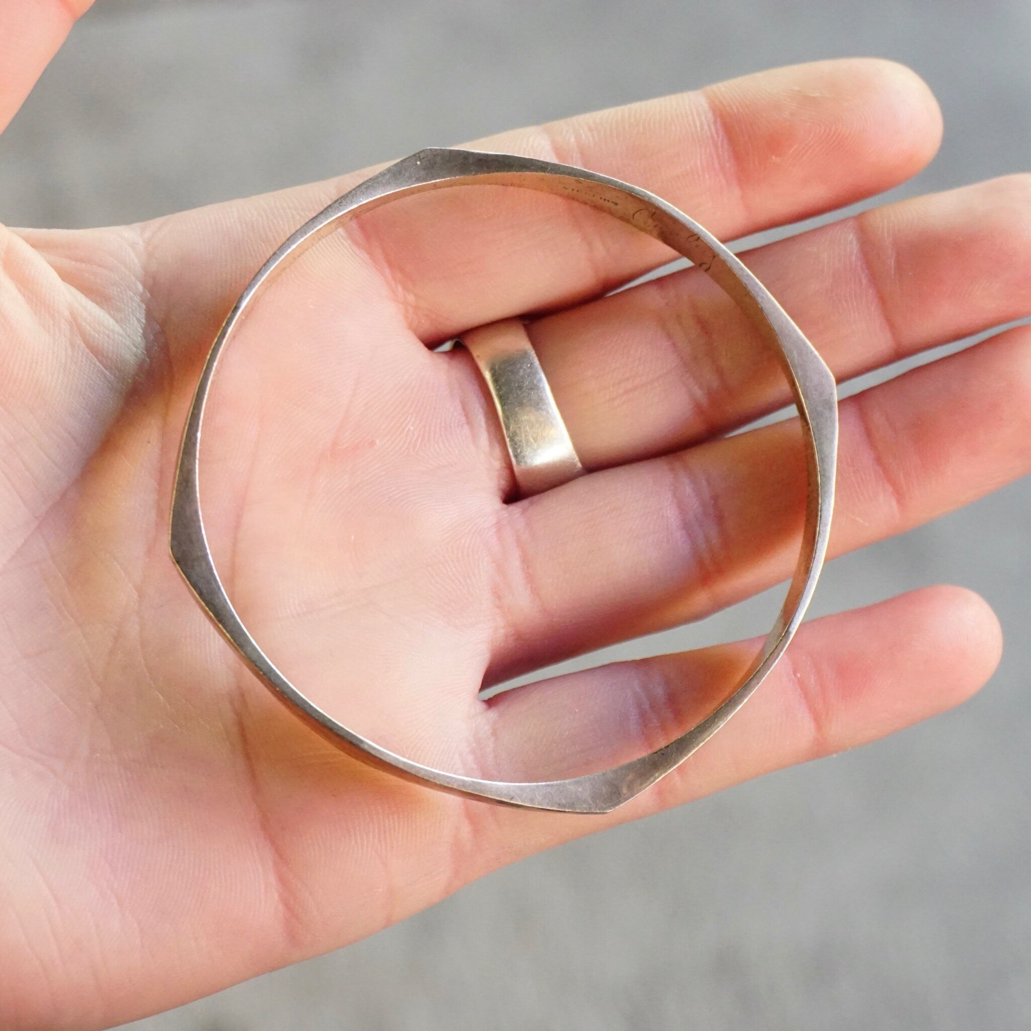 Vintage Sterling Silver Bangle, Signed Conley Sterling Silver Bracelet, Modernist Geometric Silver Bangle, Hammered Silver Bracelet, 925
