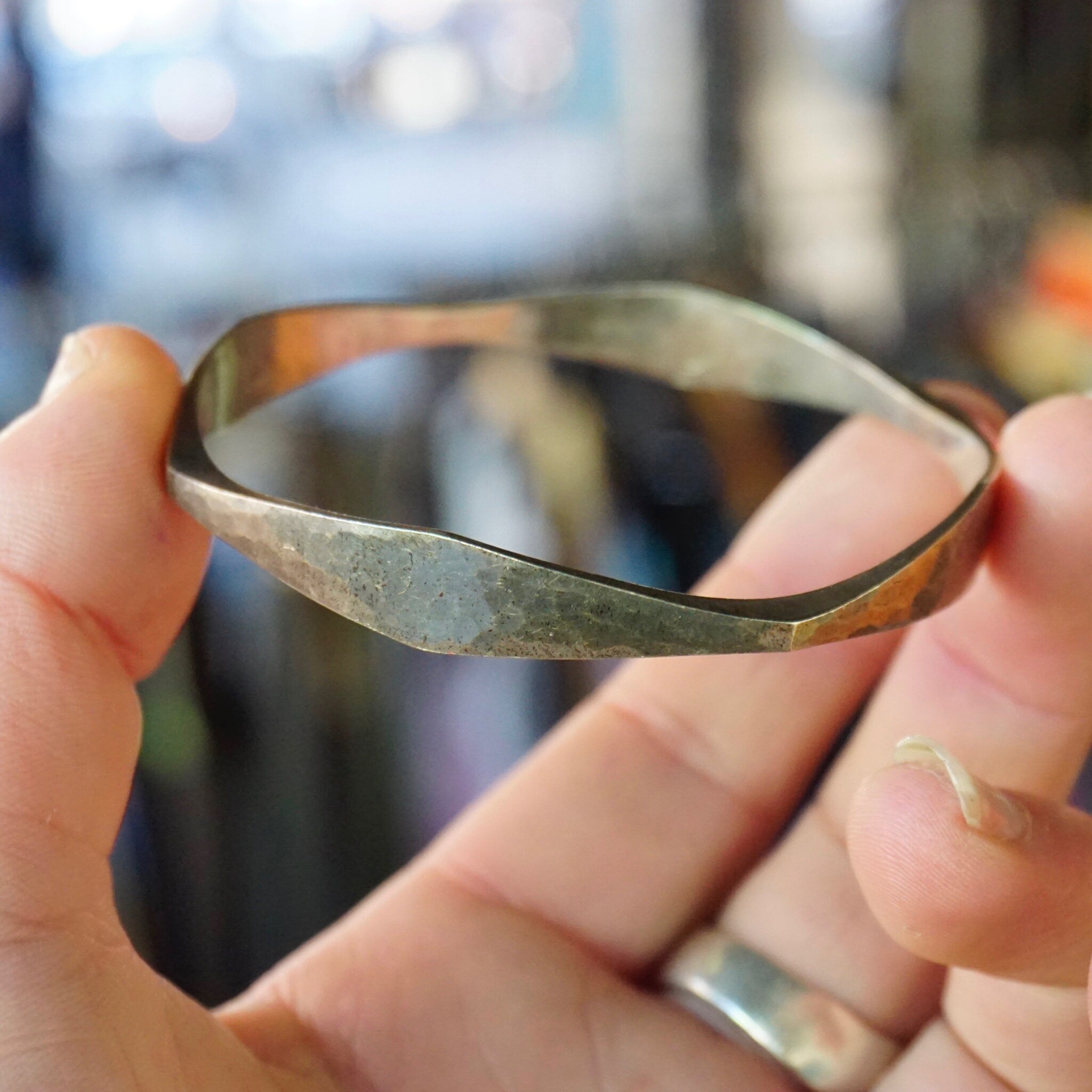 Vintage Sterling Silver Bangle, Signed Conley Sterling Silver Bracelet, Modernist Geometric Silver Bangle, Hammered Silver Bracelet, 925