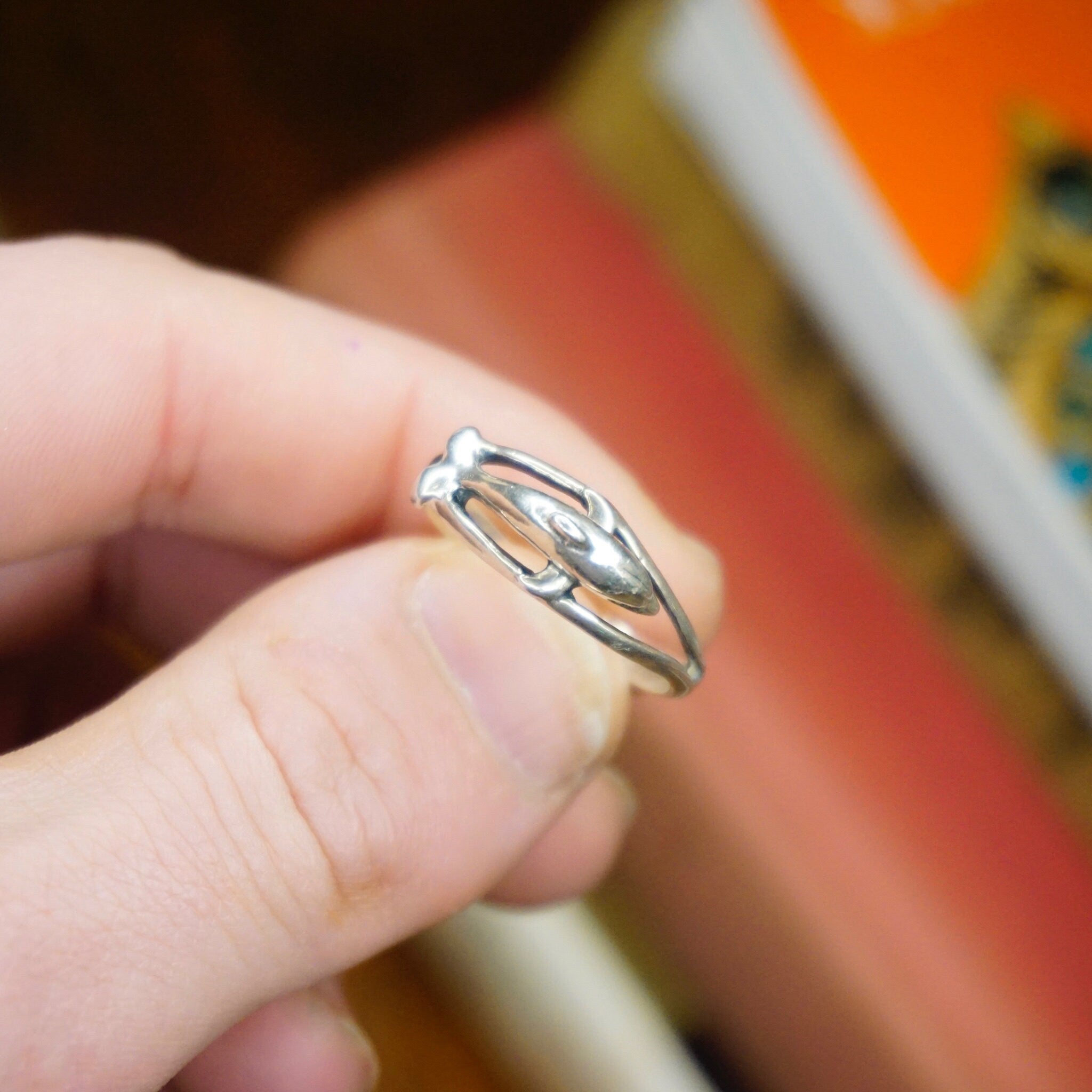Vintage Otto Sterling Silver Dolphin Ring, Silver Cut Out Ring With Dolphin Figure, Minimalist Sterling Silver Animal Ring, 925, Size 10 US