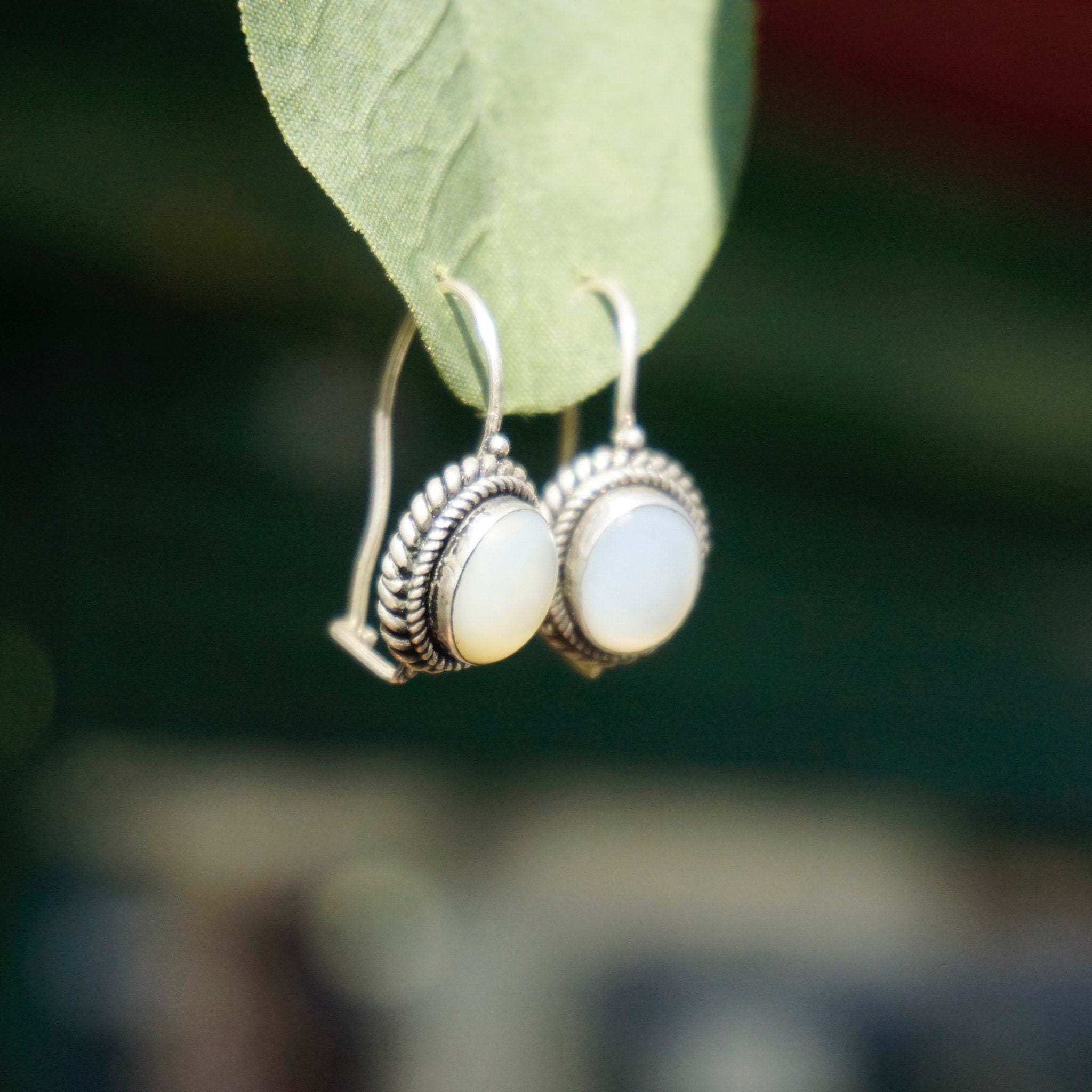Vintage Moonstone & Silver Earrings, Beautiful Moonstone Drop Earrings, Locking Hook Kidney Ear Wire Earrings, Petite Silver Earrings