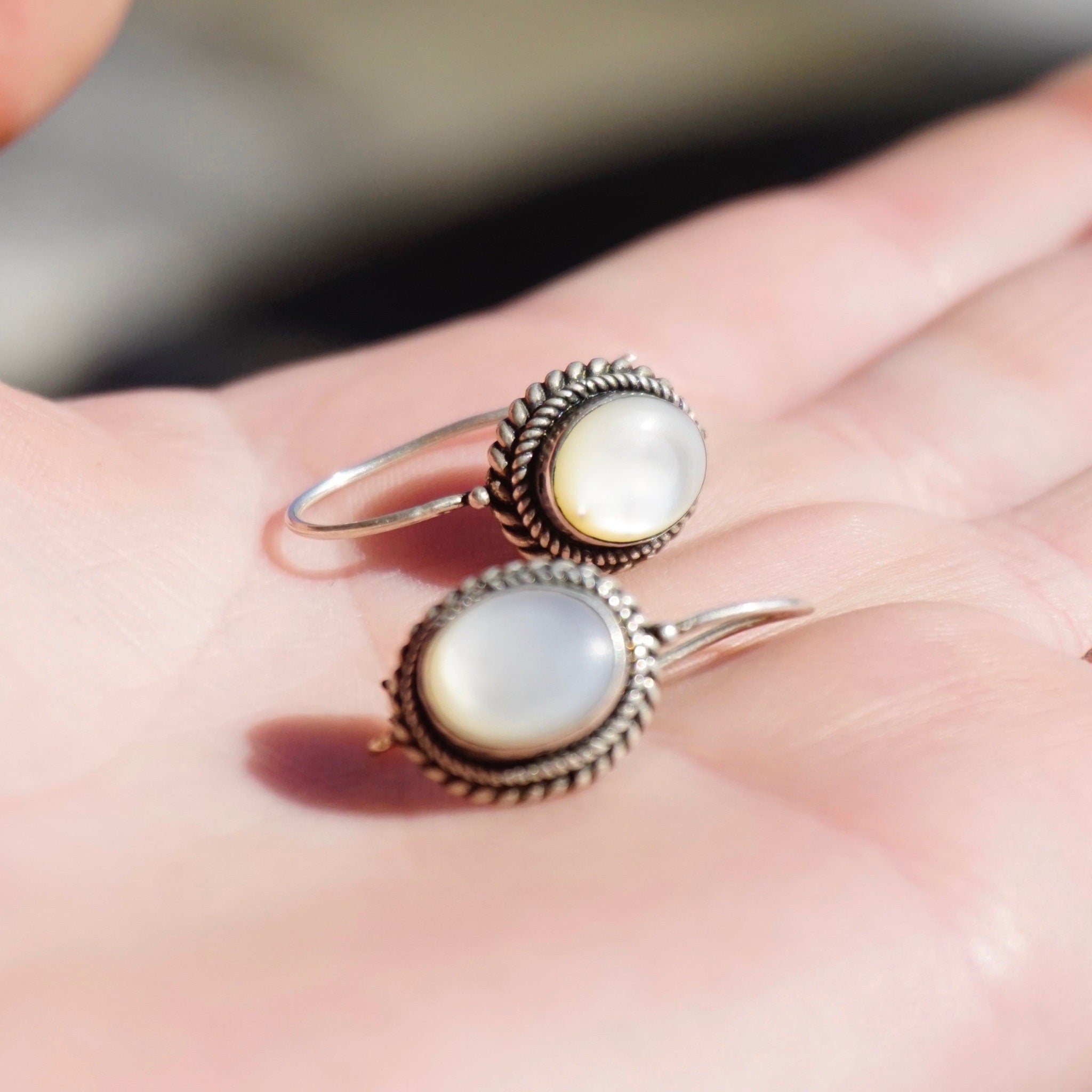 Vintage Moonstone & Silver Earrings, Beautiful Moonstone Drop Earrings, Locking Hook Kidney Ear Wire Earrings, Petite Silver Earrings