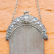 Antique Art Nouveau Sterling Silver Chain Mail Purse, Vintage Silver Mesh Coin Purse With Embossed Face On Frame, In Amazing Condition, 925