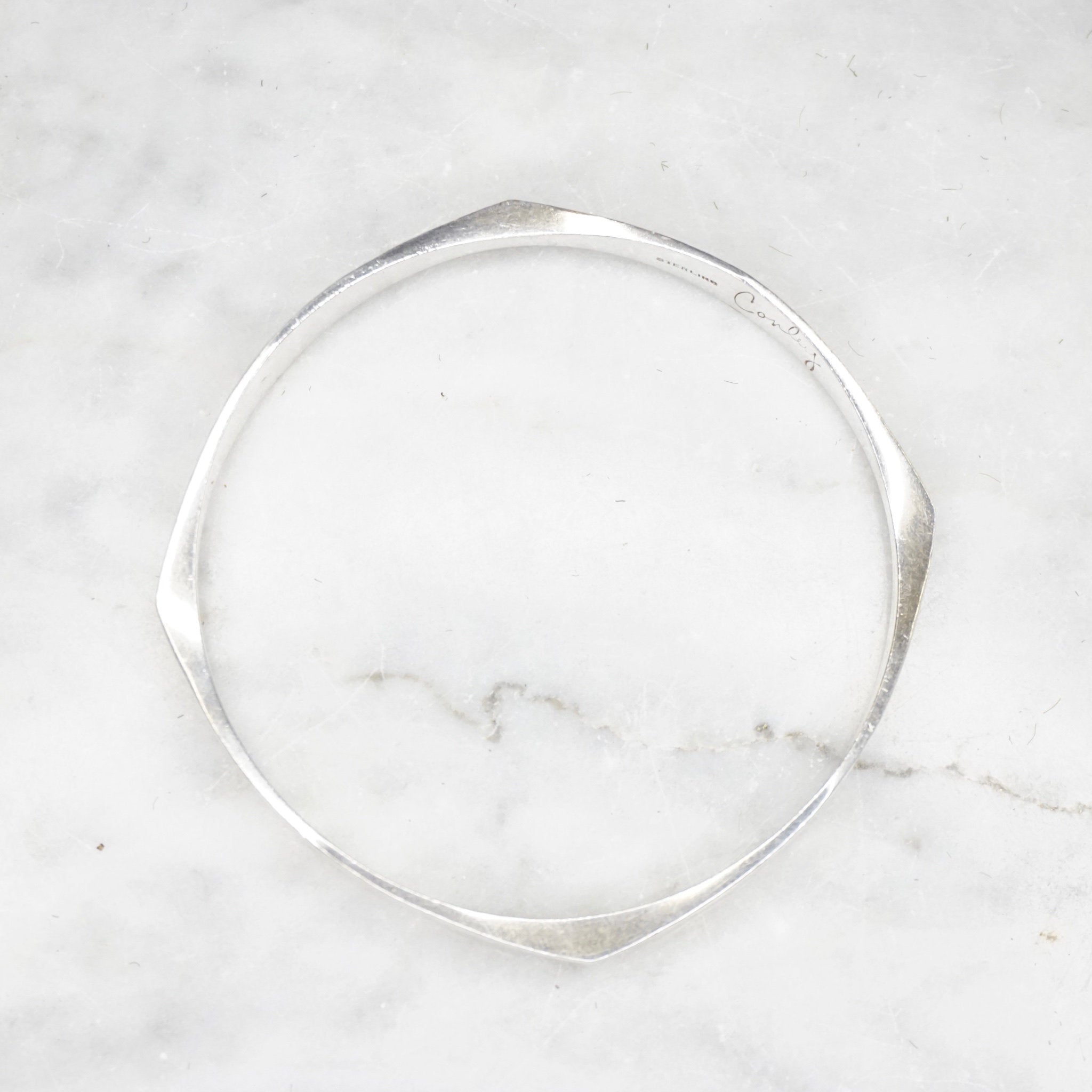 Vintage Sterling Silver Bangle, Signed Conley Sterling Silver Bracelet, Modernist Geometric Silver Bangle, Hammered Silver Bracelet, 925