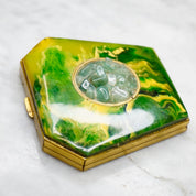 Vintage Bakelite Makeup Compact, Marbled Green Compact With Jadeite Stones, Styled By Schildkraut Makeup Compact, Bakelite Jewelry